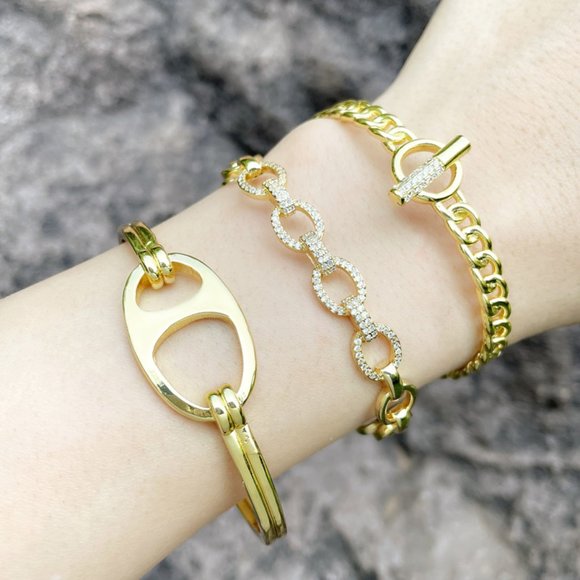 Set of 3 18K Gold Plated Bracelet Bangle Adjustable Open - Picture 1 of 5